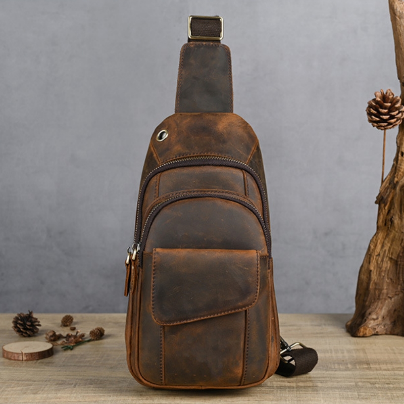 Leather Backpack Vintage - Tasarımcı Lüks Çok Fonksiyonlu Erkek Göğüs