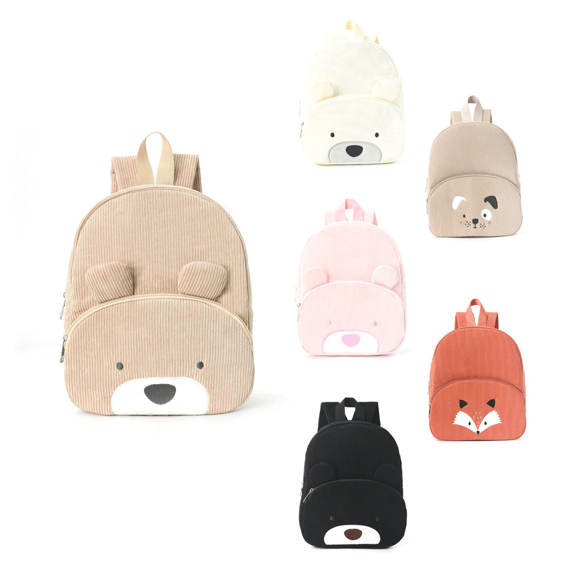 Canvas Backpack Casual - İlkokul Öğrencileri İçin Sevimli Ayı Desenli