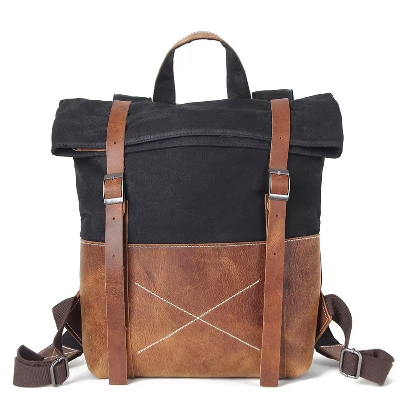 Leather Backpack Vintage - Moda Erkek Sırt Çantası Mumlu Kanvas