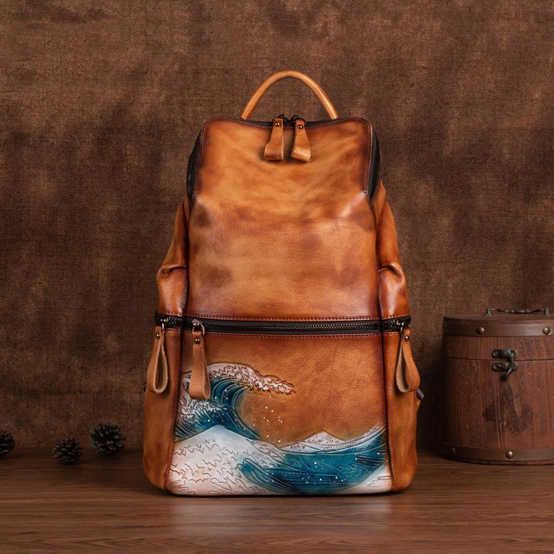 Leather Backpack Vintage - Hakiki gerçek yumuşak deri kadın sırt